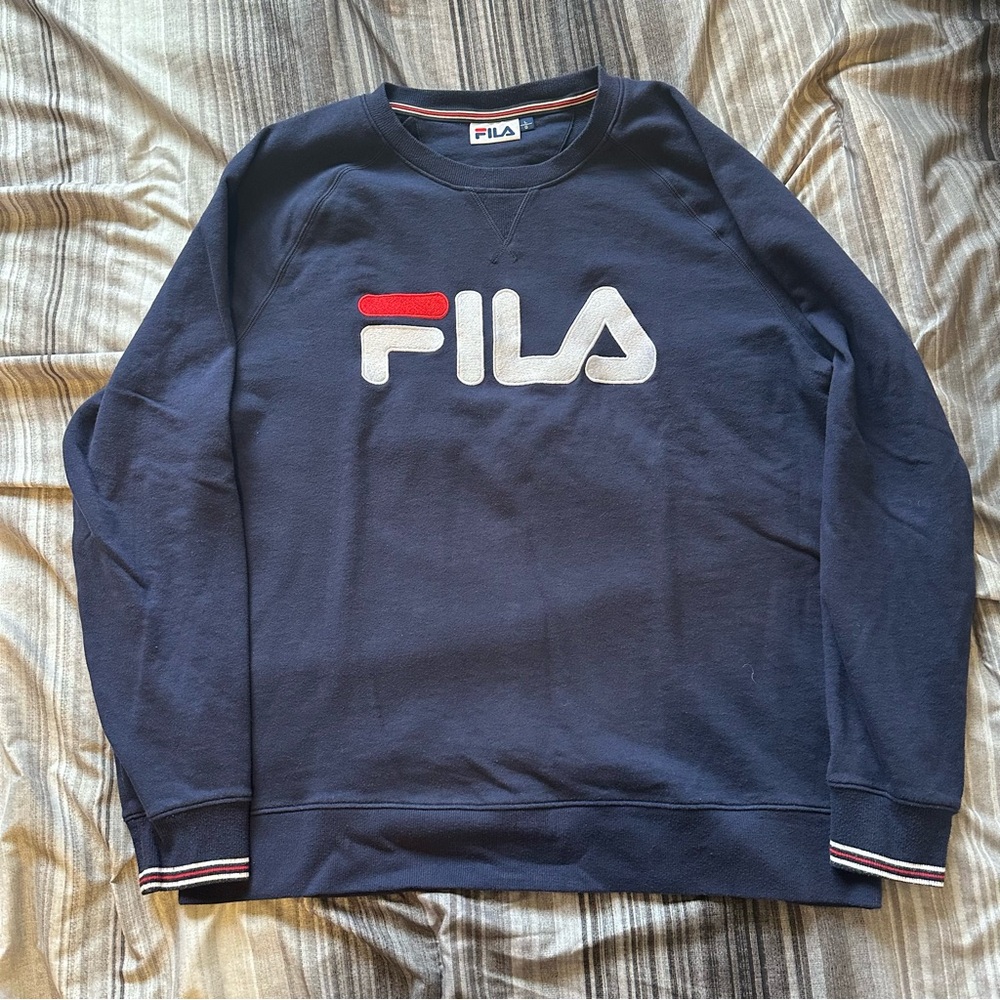 FILA Men's Dark Blue Crewneck Sweater Unisex US Men’s Size Large